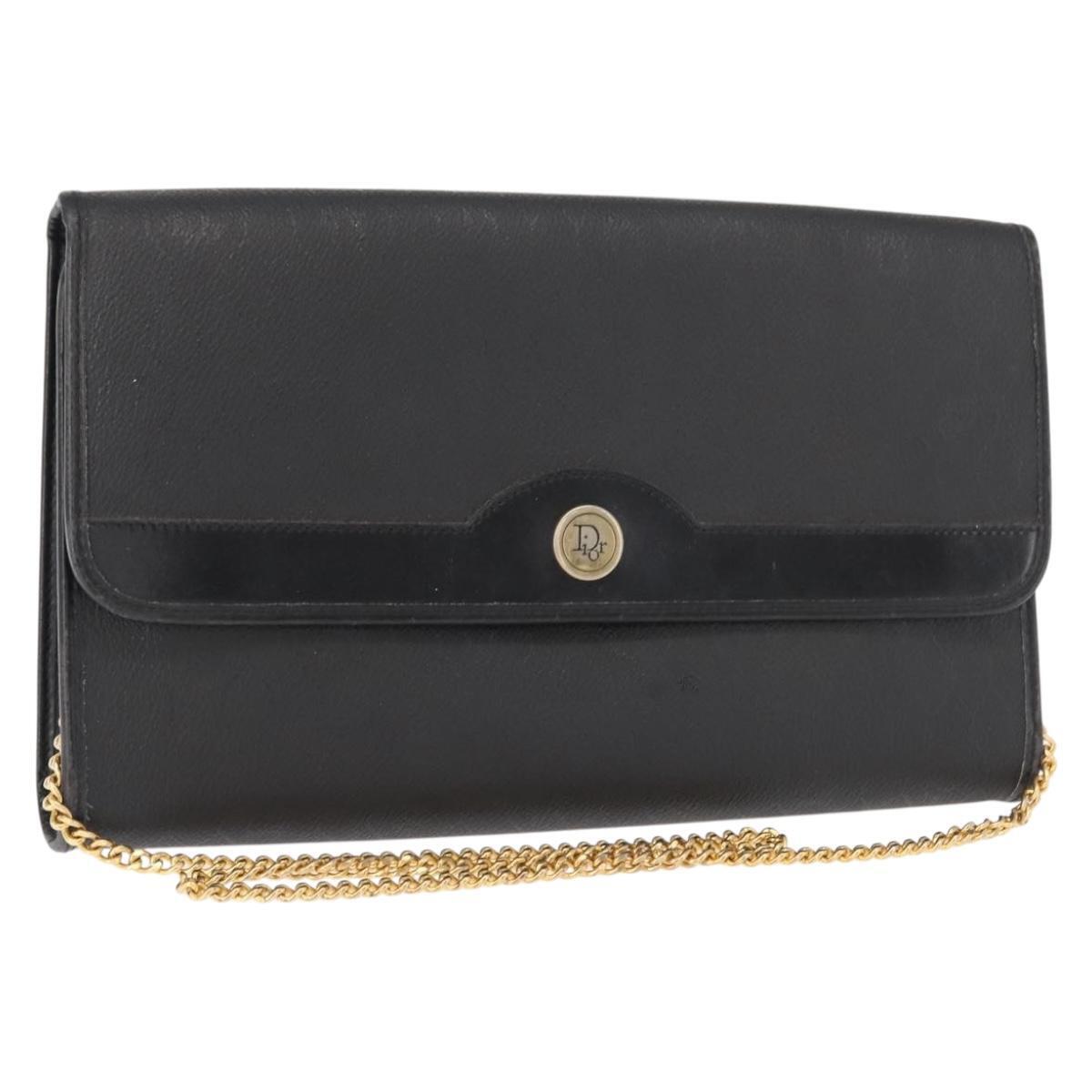 Christian Dior Honeycomb Canvas Chain Shoulder Bag Pvc Black Gold Auth 148882